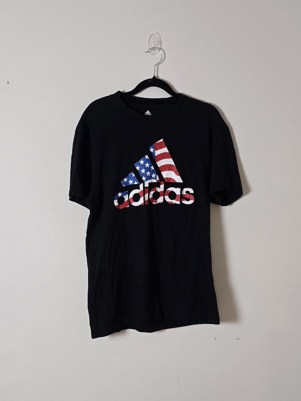 Adidas Golf Men's L Black Crew Neck Short Sleeve USA Flag Logo Graphic Tee